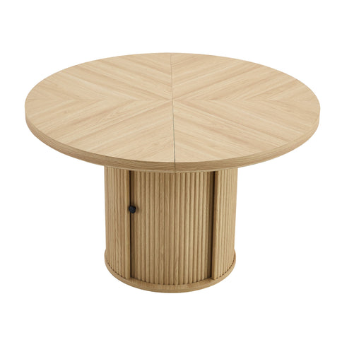 Roman Column Round Dining Table With Double Layer Storage - Wood