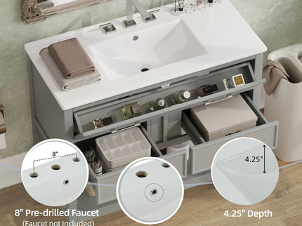 Bathroom Vanity With Ceramic Sink, Tip Out Tray & 2 Full Extension Drawers