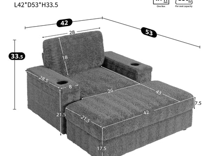 Oversized Chaise Lounge Indoor Rabbit Fur Sofa Bed With Storage Ottoman And Armrests Cup Holders With Deep Seat