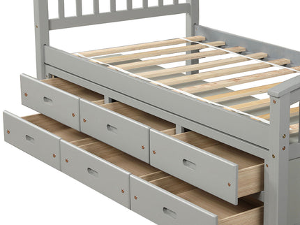 Platform Storage Bed Solid Wood Bed With 6 Drawers