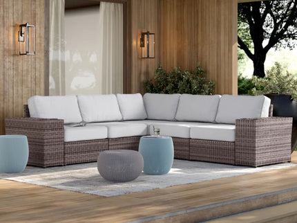 Wide Reversible Outdoor Sectional Sofa With Cushions - Brown / Gray