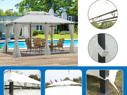 Outdoor Patio Gazebo Tent With Ventilated Double Roof And Sidewall