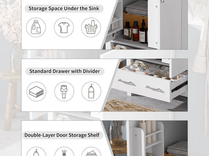 Bathroom Vanity With Integrated Undermount Ceramic Sink, 2 Doors And 1 Drawer, Soft Close Hinges
