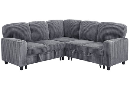 L-Shaped Sofa With Pull Out Sofa Bed With USB