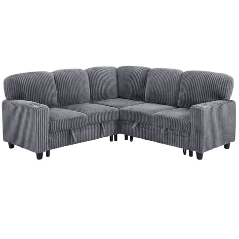 L-Shaped Sofa With Pull Out Sofa Bed With USB