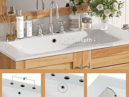 Bathroom Vanity With Ceramic Sink, Freestanding Cabinet - Antique Natural / Brown