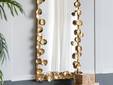 Full Length Arched Wall Mirror With en Leaf Accents Decorative Mirror For Living Room Bedroom - Gold