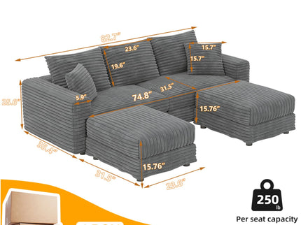Deep Seat Convertible Sofa With Soft Pillows And Ottomans