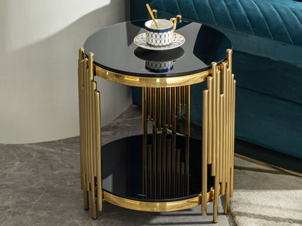 Elegant Round Table With Double Layer Tempered Glass Top And Stainless Steel Frame For Living Room