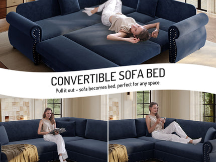 L-Shaped Sofa Couch With Pull-Out Bed