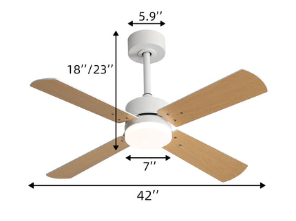 42" Ceiling Fan With Light And Memory Function, DC Reversible Motor, 4 Blades