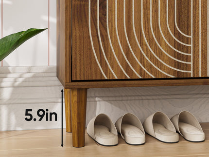 Modern Minimalist Shoe Storage Cabinet With 2 Flip Drawers And Metal Handles - Brown
