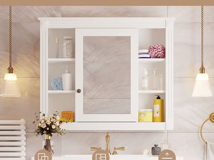 Wall Mounted Bathroom Storage Cabinet With Mirror, Cabinet With 6 Open Shelves And Adjustable Interior