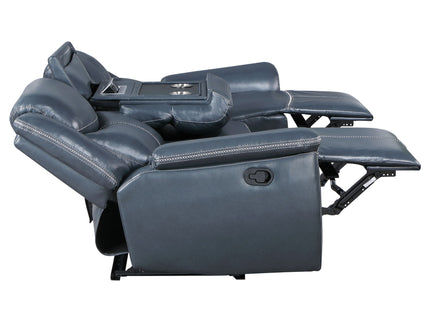 Stanwicke - Motion Reclining Sofa With Drop Down Table - Blue
