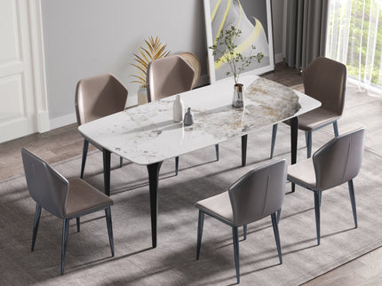 70.87" Modern Artificial Stone Pandora White Curved Black Metal Leg Dining Table - Antique White