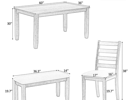 6 Piece Dining Set With 4 Upholstered Chairs & Bench - Brown / Whitewash