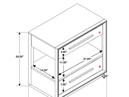 2 Drawer Nightstand With Trim And USB Charging - Brown