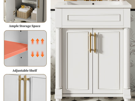 Bathroom Vanity With Integrated Sink, 2 Door Cabinet, Single Sink For Small To Medium Bathrooms