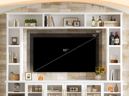 All-In-One Entertainment Center With Bookshelves & Tempered Glass Doors, TV Console Unit For Living Room