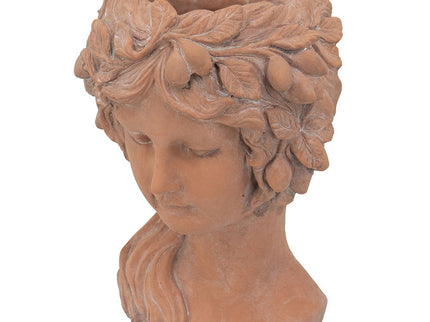 8X9X11.5" Head Bust Planter, Greek Style Cement Head Planter, Indoor Outdoor Home Garden Decor - Brown