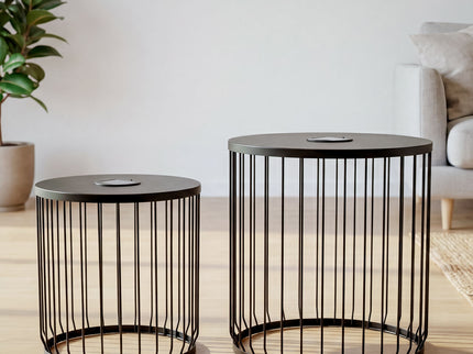 Solar Powered Nesting Side Table Set - Black