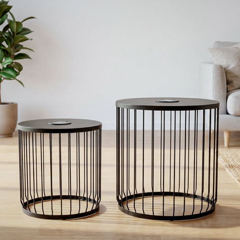Solar Powered Nesting Side Table Set - Black