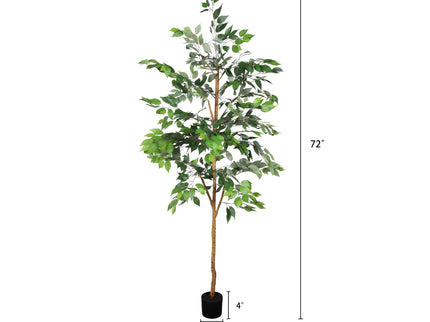 6Ft Artificial Ficus Tree With Natural Trunk In Pot For Indoor Home Office Decor - Green Leaves