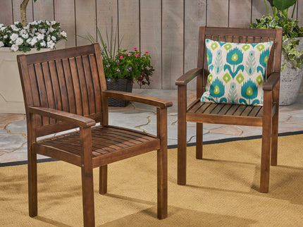 Wilson - Rustic Dining Chair Acacia Wood With Slat Panel Design (Set of 2) - Dark Brown