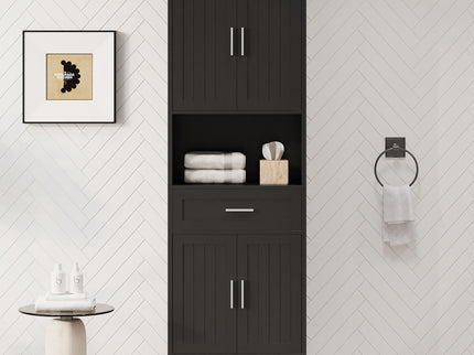 Freestanding Tall Bathroom Cabinet With Soft Close Doors And Adjustable Shelves