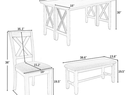 6 Piece Family Dining Room Set, Space Saving Foldable Table And 4 Chairs With Bench