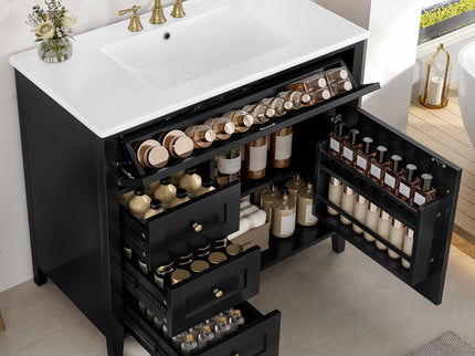 Bathroom Vanity With Sink, 3 Drawers & Cabinet With Adjustable Shelves
