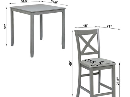 5 Piece Dining Table Set, Wooden Dining Square Table Set For 4