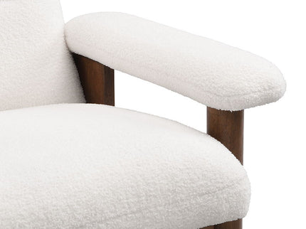 Modern Accent Chair With Ottoman, Mid Century Lounge Chair With Footrest, Comfy Fabric Armchair Upholstered Set With Solid Wood Frame For Living Room - White