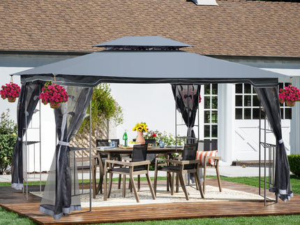 Patio Gazebo Tent With Ventilated Double Roof And Mosquito Net For Backyard Or Garden