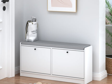 Shoe Storage Bench With Cushion, Entryway Organizer Cabinet For Hallway - White