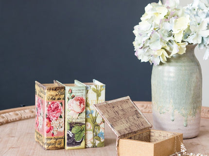Book Boxes With Birds, Flowers, And Handwriting Design (Set of 4) - Multi