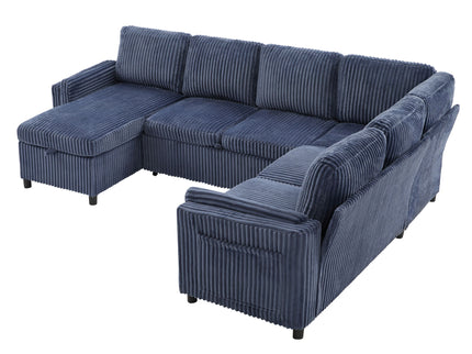 Convertible U-Shaped Sectional Sofa Bed With USB Ports And Storage
