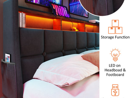 Upholstered Platform Bed With A Hydraulic Storage System, LED And USB Charging (Without Mattress)