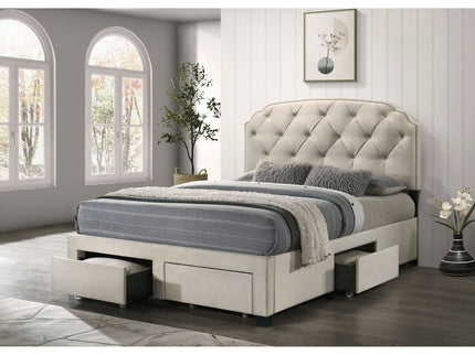 4 Drawer Upholstered Storage Bed With Button Tufting