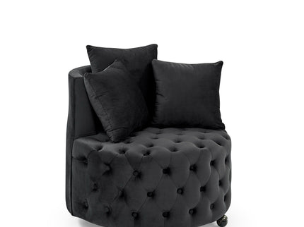 Modern Upholstered Swivel Chair With Button Tufted Design And Movable Wheels