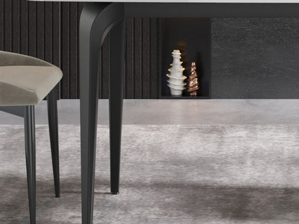 70.87" Modern Artificial Stone Pandora White Curved Black Metal Leg Dining Table - Antique White