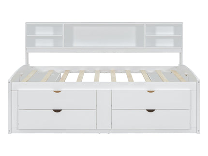 Daybed With 2 Bedside Cabinets, Upper Shelves And 4 Drawers