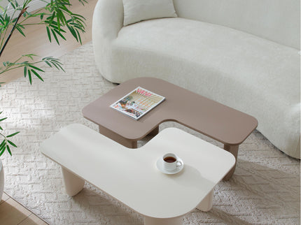 2 Pieces Modular Coffee Table Set, Free Combination - Khaki / White