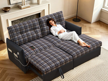 Sleeper Sofa, Expandable Sectional With Ottoman For Living Room
