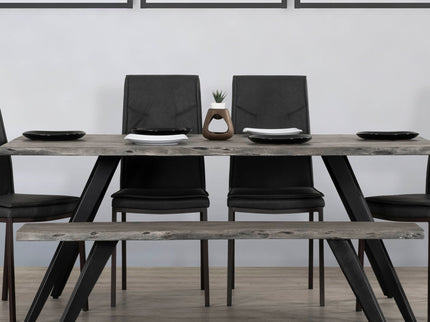 Modern Acacia Wood Dining Bench, Live Edge Design Accent Bench With Iron Legs - Black / Gray