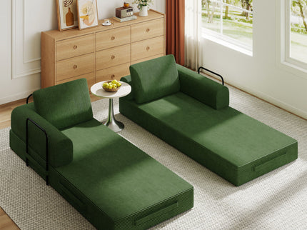Convertible Sleeper Sofa Bed With Cylindrical Pillow, Fixed Shape Frame