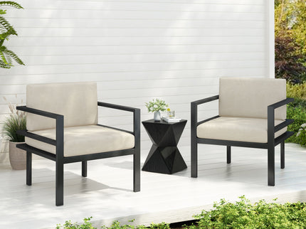 Modern 3 Piece Outdoor Patio Seating Set With Aluminum Frame And Weather Resistant Cushions - Beige / Gray