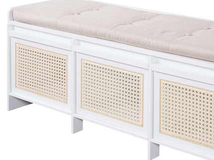 Entryway Shoe Bench With Drawers & Button Tufted Cushion