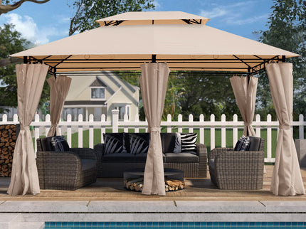 Outdoor Patio Gazebo Tent With Ventilated Double Roof And Sidewall