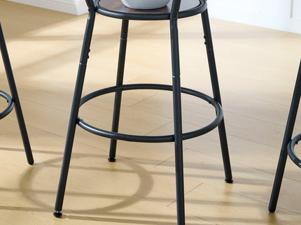 Rustic Brown Round Bar Table And Stool Set With Shelf, Upholstered Stool With Backrest - Antique Brown